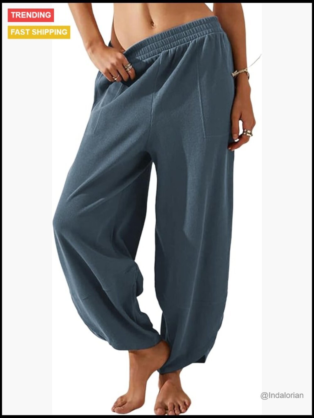 Women Cotton Wide Leg Pants Casual Loose Baggy Elastic Waist Beach Palazzo Harem